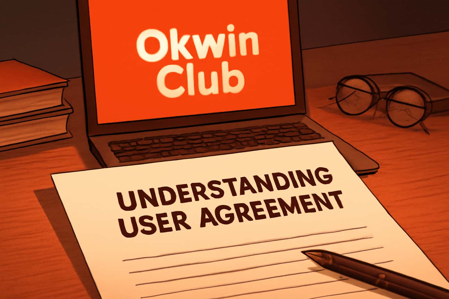 An informative scene illustrating the Okwin Club User Agreement with a professional and neutral design.